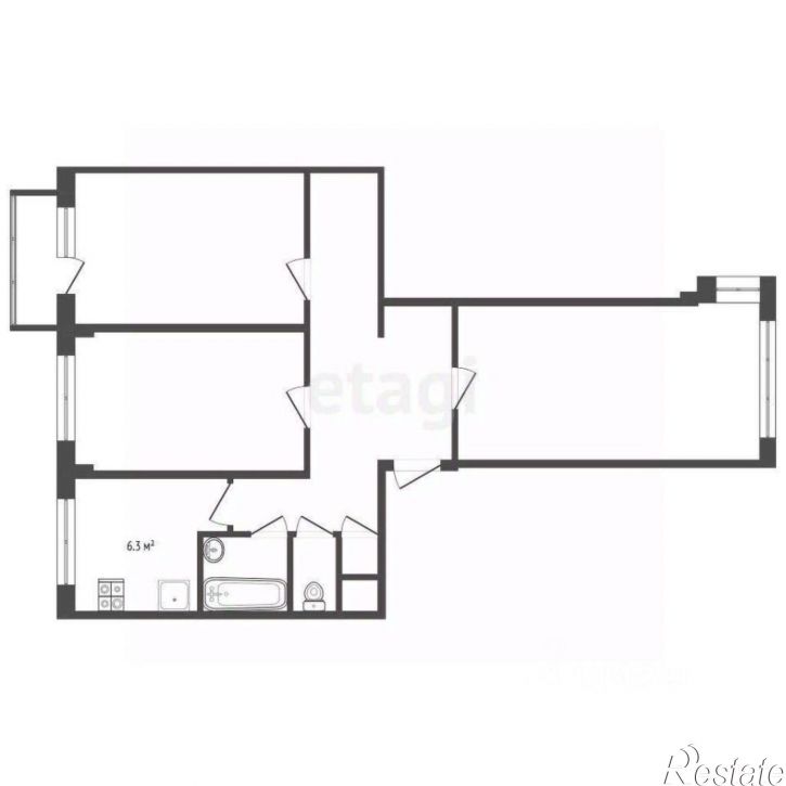 3-комн квартира Партизанская улица, 66,  д. 66