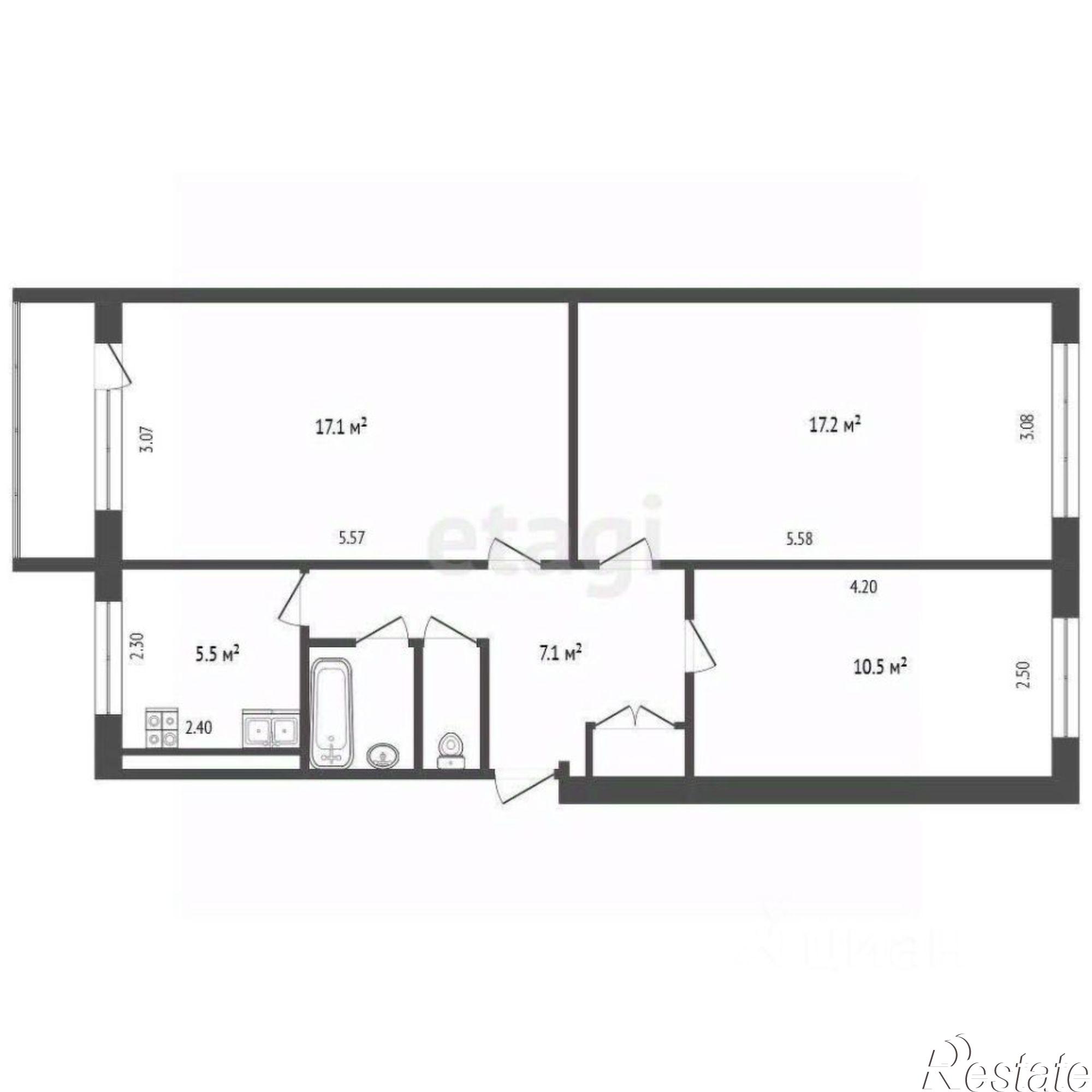 Купить квартиру за 4 200 000 рублей на улица Адмирала Кузнецова, 27