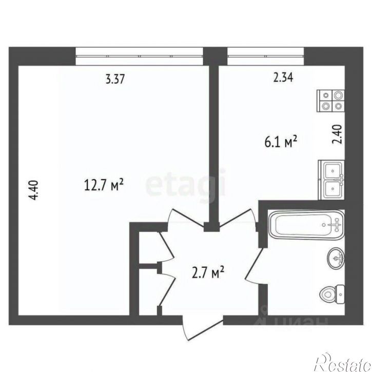 1-комн квартира Воскресенская улица, 9,  д. 9