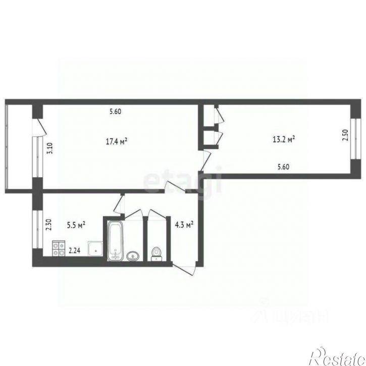 2-комн квартира улица Воронина, 45 к3,  д. 45 к3