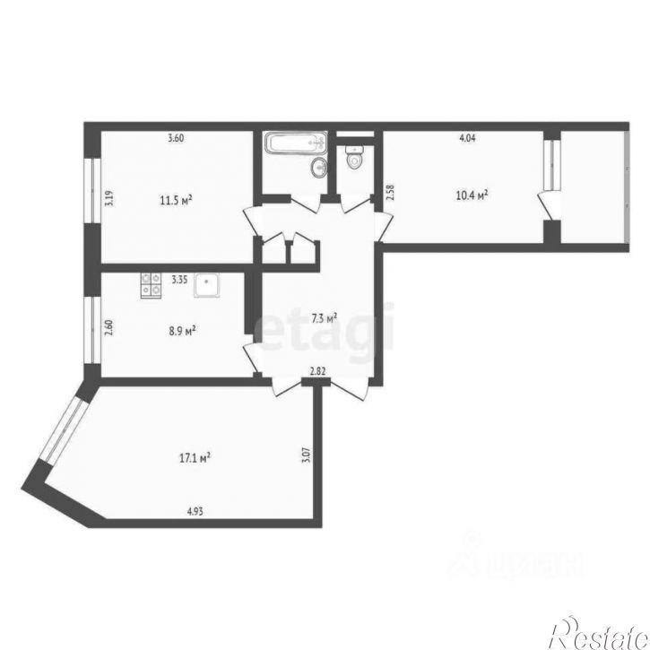 3-комн квартира Партизанская улица, 54,  д. 54