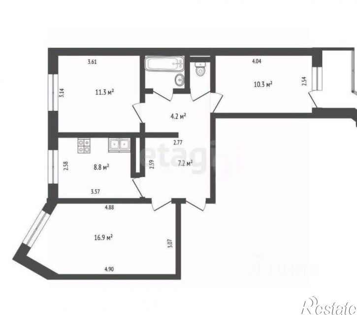 3-комн квартира улица Некрасова, 2,  д. 2