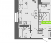 1-комн, 39 кв м, этаж 13/16 ул Поморская, 68 2