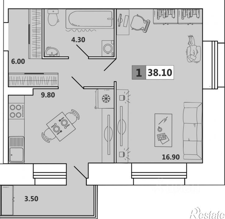 1-комн квартира проспект Ломоносова, 107,  д. 107
