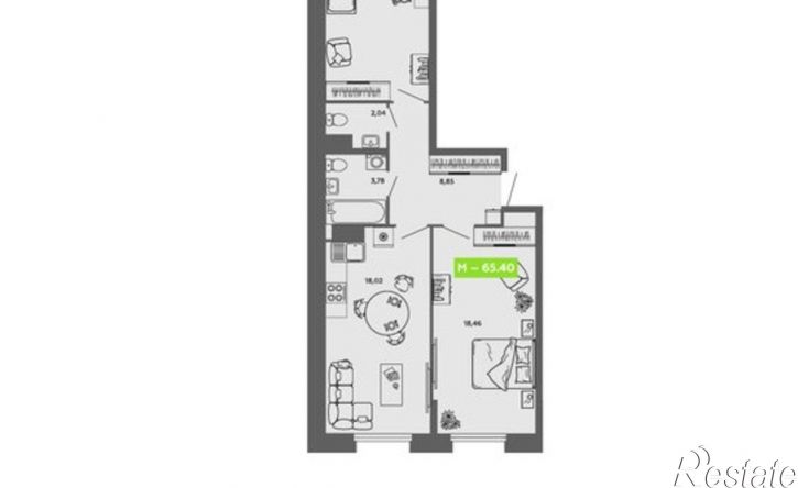 2-комн квартира в новом доме Поморская улица, 66 к1,  д. 66 к1