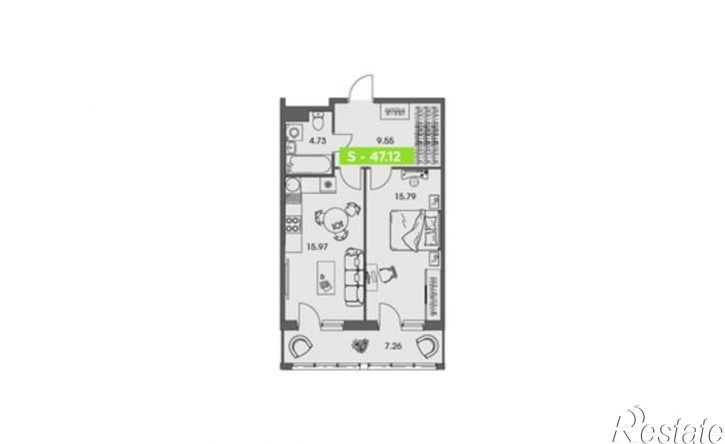 1-комн квартира в новом доме ул Володарского, 36 2,  д. 36 2,  к. 2