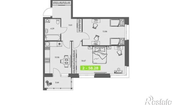 2-комн квартира в новом доме улица Володарского, 36 к1,  д. 36 к1