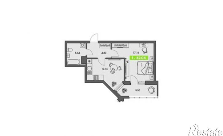 1-комн квартира в новом доме ул Володарского, 36 2,  д. 36 2,  к. 2