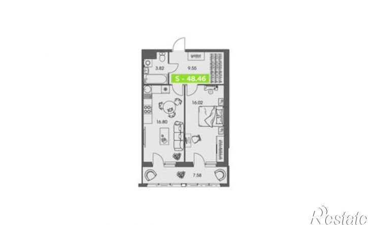 1-комн квартира в новом доме ул Володарского, 36 2,  д. 36 2,  к. 2