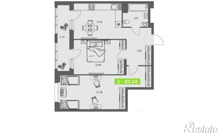 2-комн квартира в новом доме ул Володарского, 36 2,  д. 36 2,  к. 2