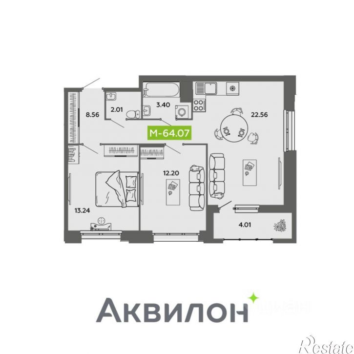 2-комн квартира в новом доме улица Самойло, 1,  д. 1