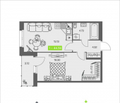 1-комн, 44 кв м, этаж 1/8 ул Валявкина, 38 1