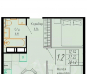 1-комн, 38 кв м, этаж 2/11 проспект Ломоносова, 85