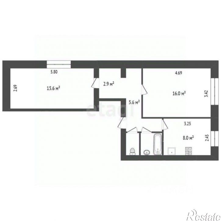 2-комн квартира