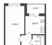 1-комн, 33кв м, этаж 2/16 ул Гагарина, 44 3