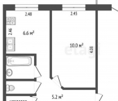 2-комн, 43кв м, этаж 6/9 улица Воронина, 19