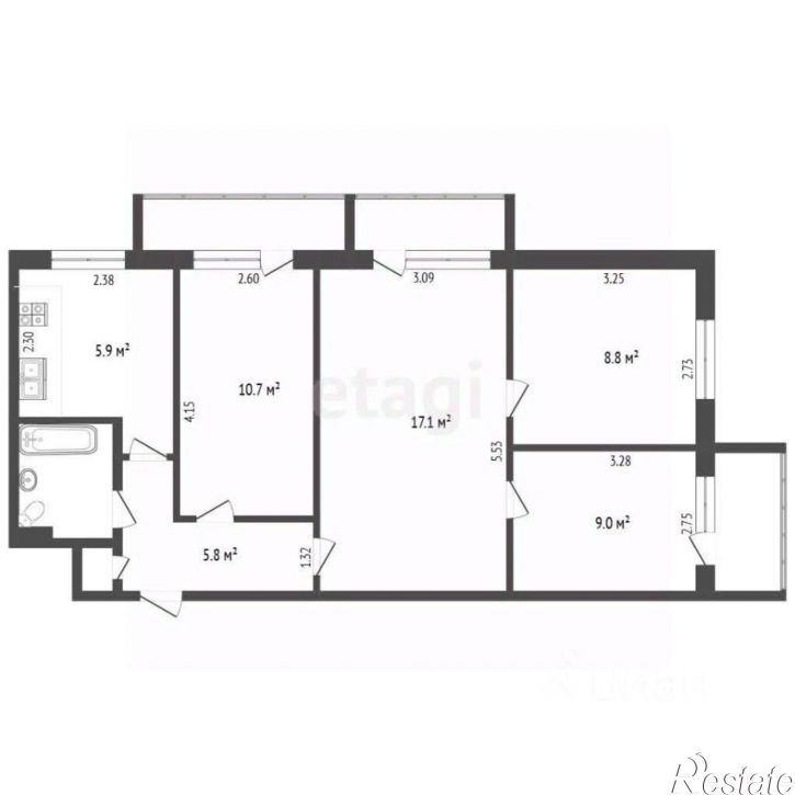 4-комн квартира ул Полины Осипенко, 3,  д. 3