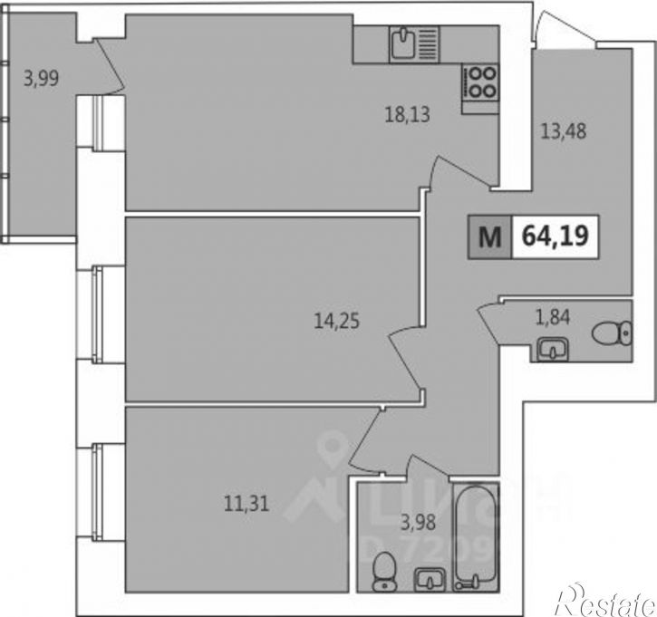 2-комн квартира ул Садовая, 46 1,  д. 46 1,  к. 1