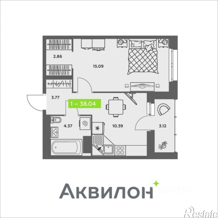 1-комн квартира в новом доме улица Валявкина, 38 к2,  д. 38 к2