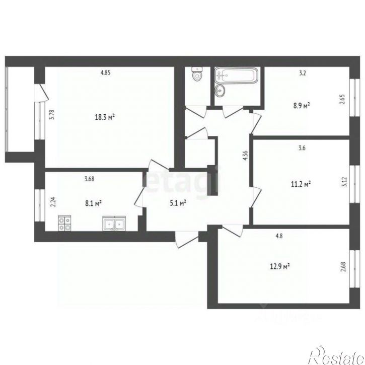 4-комн квартира ул Красных партизан, 19/1,  д. 19/1