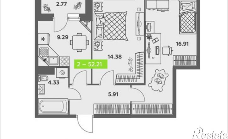 2-комн квартира в новом доме ул Валявкина, 34,  д. 34