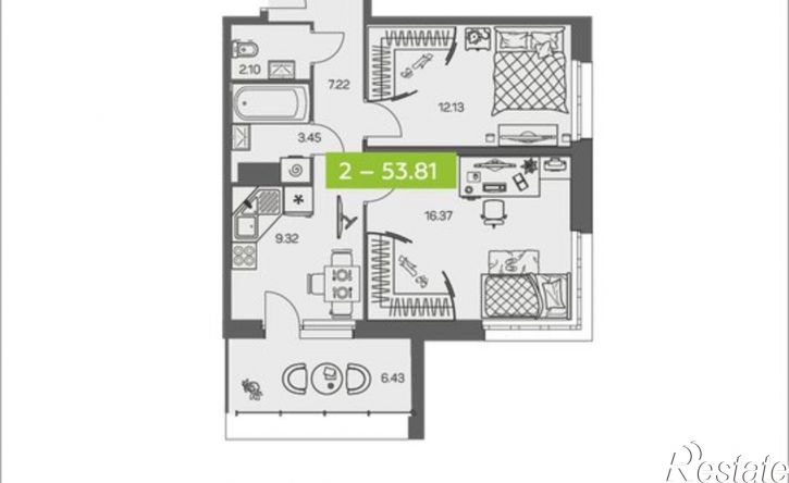 2-комн квартира в новом доме ул Валявкина, 34,  д. 34