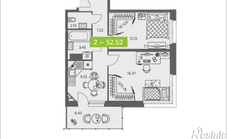 2-комн квартира в новом доме ул Валявкина, 34,  д. 34
