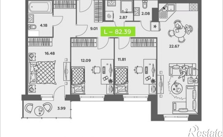 3-комн квартира в новом доме ул Валявкина, 34,  д. 34