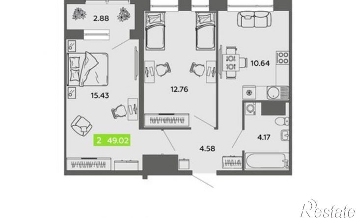 2-комн квартира в новом доме ул Воскресенская, 93 2,  д. 93 2,  к. 2