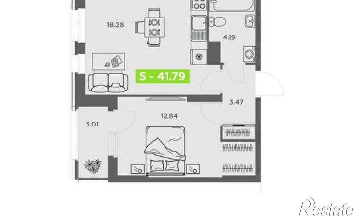 1-комн квартира в новом доме Ленинградский пр-кт, 30 1,  д. 30 1,  к. 1