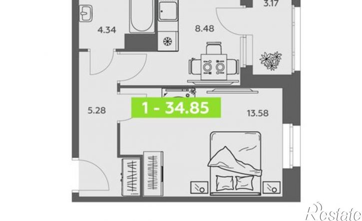 1-комн квартира в новом доме Ленинградский пр-кт, 30 1,  д. 30 1,  к. 1