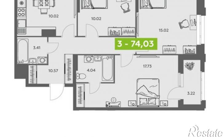 3-комн квартира в новом доме Ленинградский пр-кт, 30 1,  д. 30 1,  к. 1