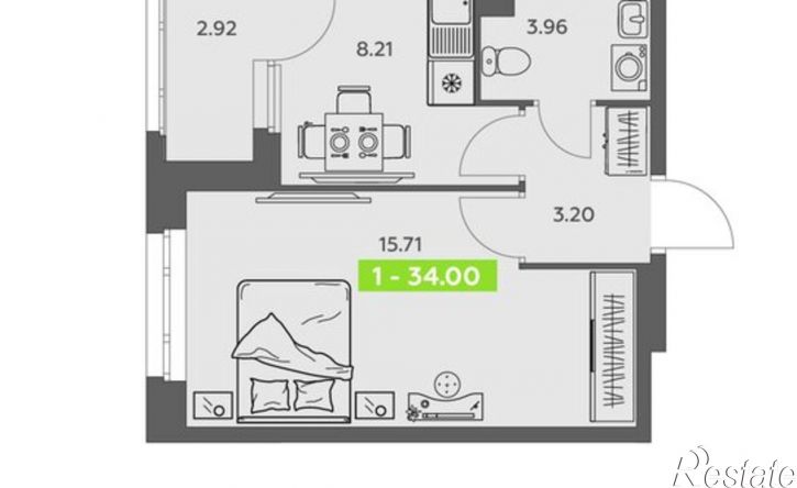 1-комн квартира в новом доме Ленинградский пр-кт, 30 1,  д. 30 1,  к. 1