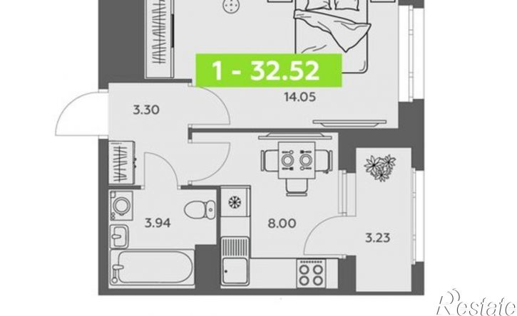 1-комн квартира в новом доме Ленинградский пр-кт, 30 1,  д. 30 1,  к. 1