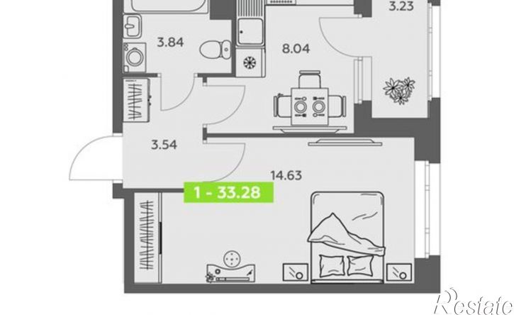 1-комн квартира в новом доме Ленинградский пр-кт, 30 1,  д. 30 1,  к. 1