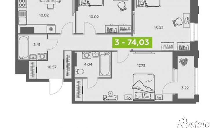 3-комн квартира в новом доме Ленинградский пр-кт, 30 1,  д. 30 1,  к. 1