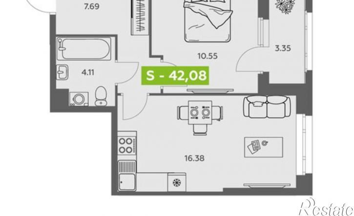 1-комн квартира в новом доме Ленинградский пр-кт, 30 1,  д. 30 1,  к. 1