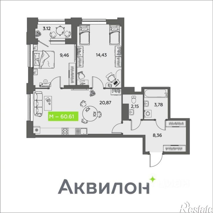 2-комн квартира в новом доме улица Розы Шаниной, 4,  д. 4