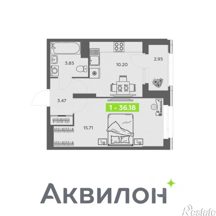1-комн квартира в новом доме Ленинградский пр-кт, 30 1,  д. 30 1,  к. 1