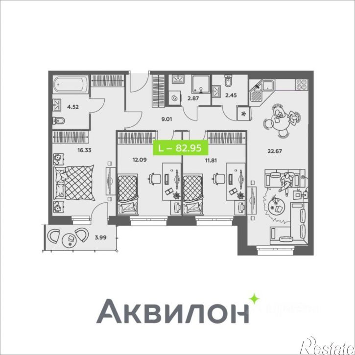 3-комн квартира в новом доме улица Валявкина, 38 к2,  д. 38 к2