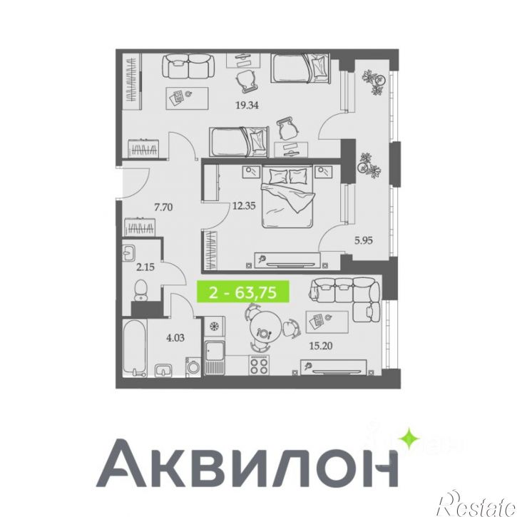 2-комн квартира в новом доме Троицкий проспект, 110,  д. 110