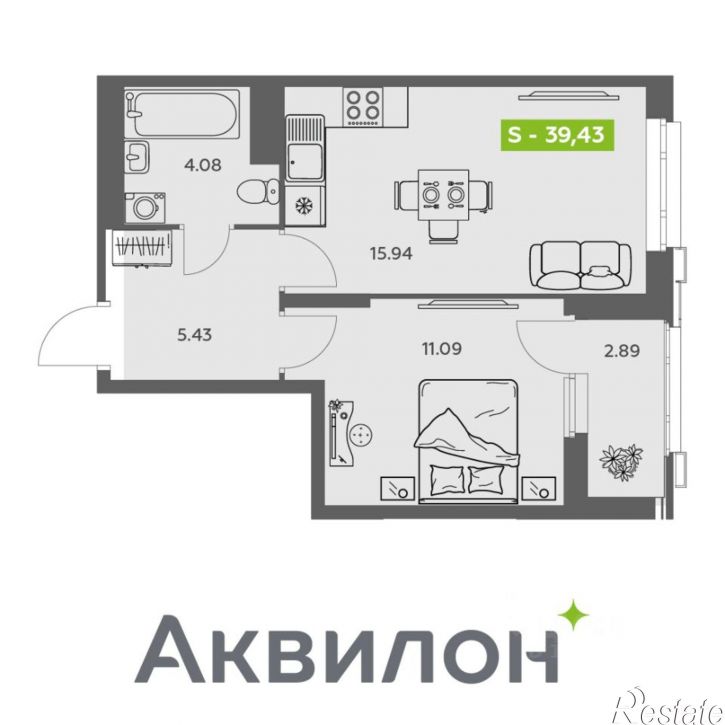 1-комн квартира в новом доме Ленинградский пр-кт, 30 1,  д. 30 1,  к. 1