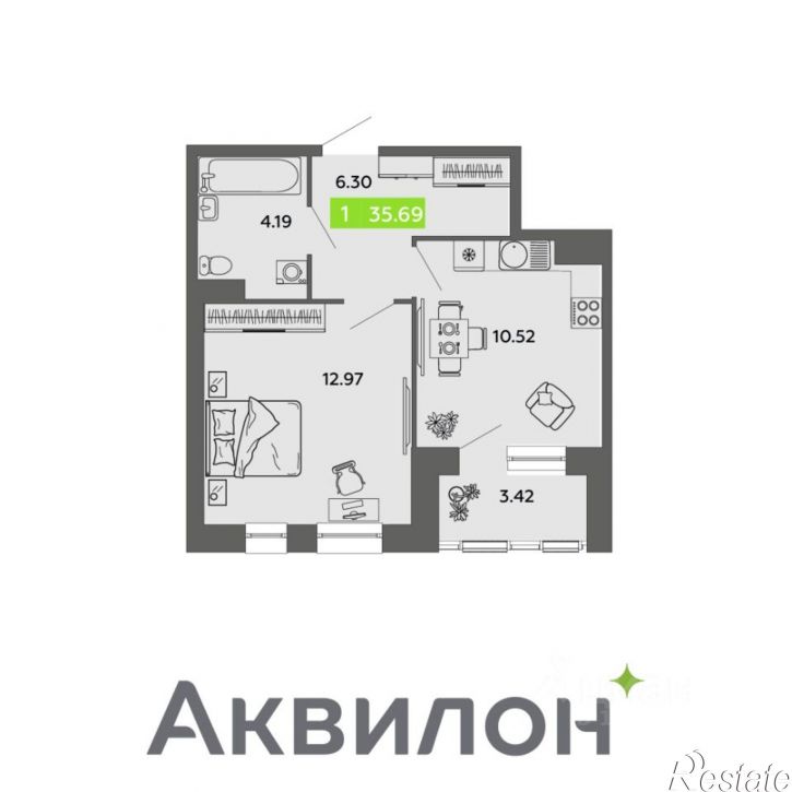 1-комн квартира в новом доме ул Воскресенская, 93 2,  д. 93 2,  к. 2