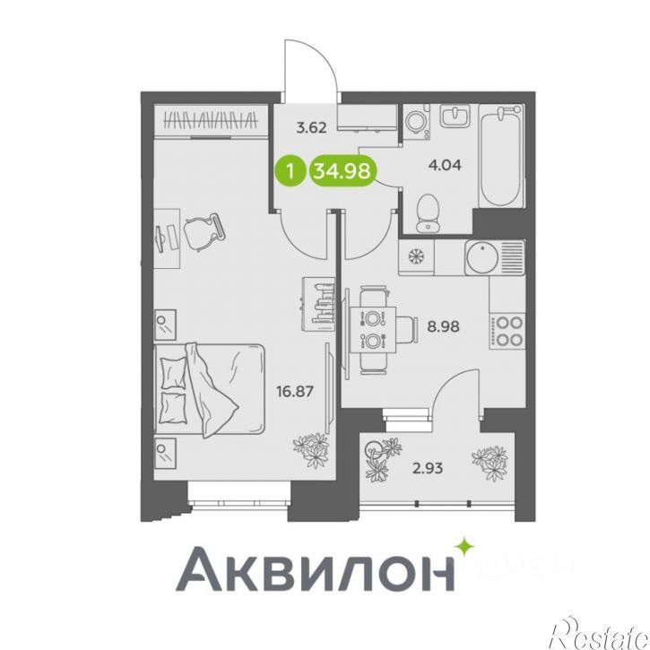 1-комн квартира в новом доме Ленинградский пр-кт, 30 1,  д. 30 1,  к. 1