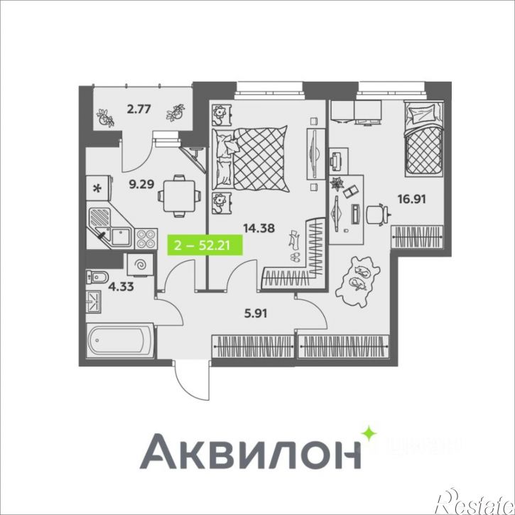 2-комн квартира в новом доме ул Валявкина, 38,  д. 38