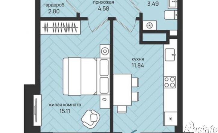 1-комн квартира в новом доме улица Ленина, 21к8
