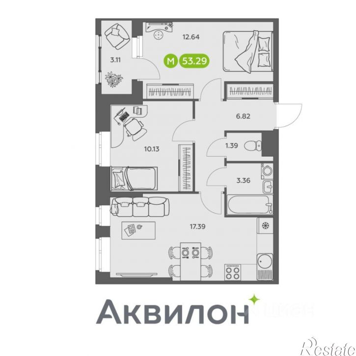 2-комн квартира в новом доме Ленинградский пр-кт, 30 1,  д. 30 1,  к. 1