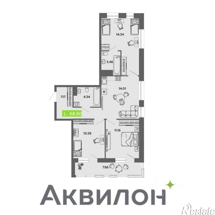 3-комн квартира в новом доме ул Воскресенская, 93 2,  д. 93 2,  к. 2
