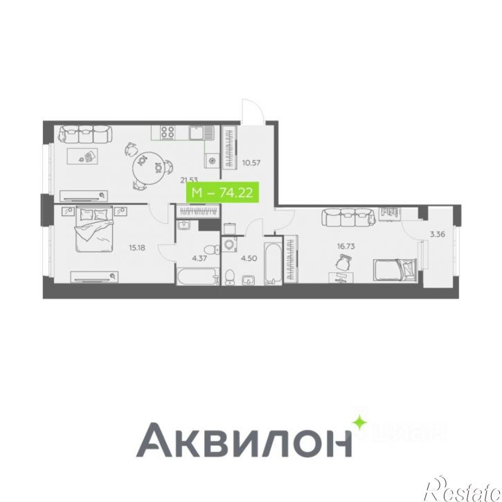 2-комн квартира в новом доме Троицкий проспект, 110,  д. 110