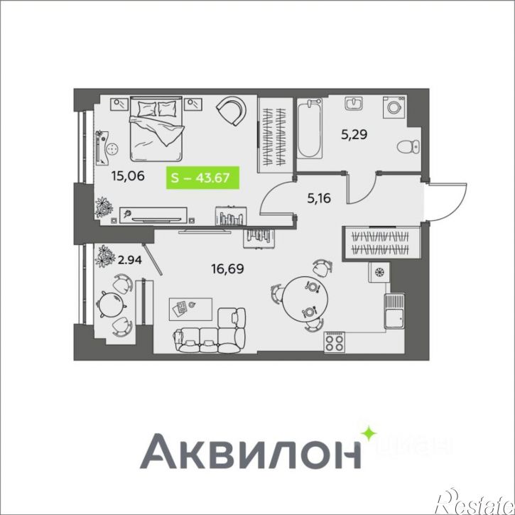 1-комн квартира в новом доме улица Розы Шаниной, 4,  д. 4